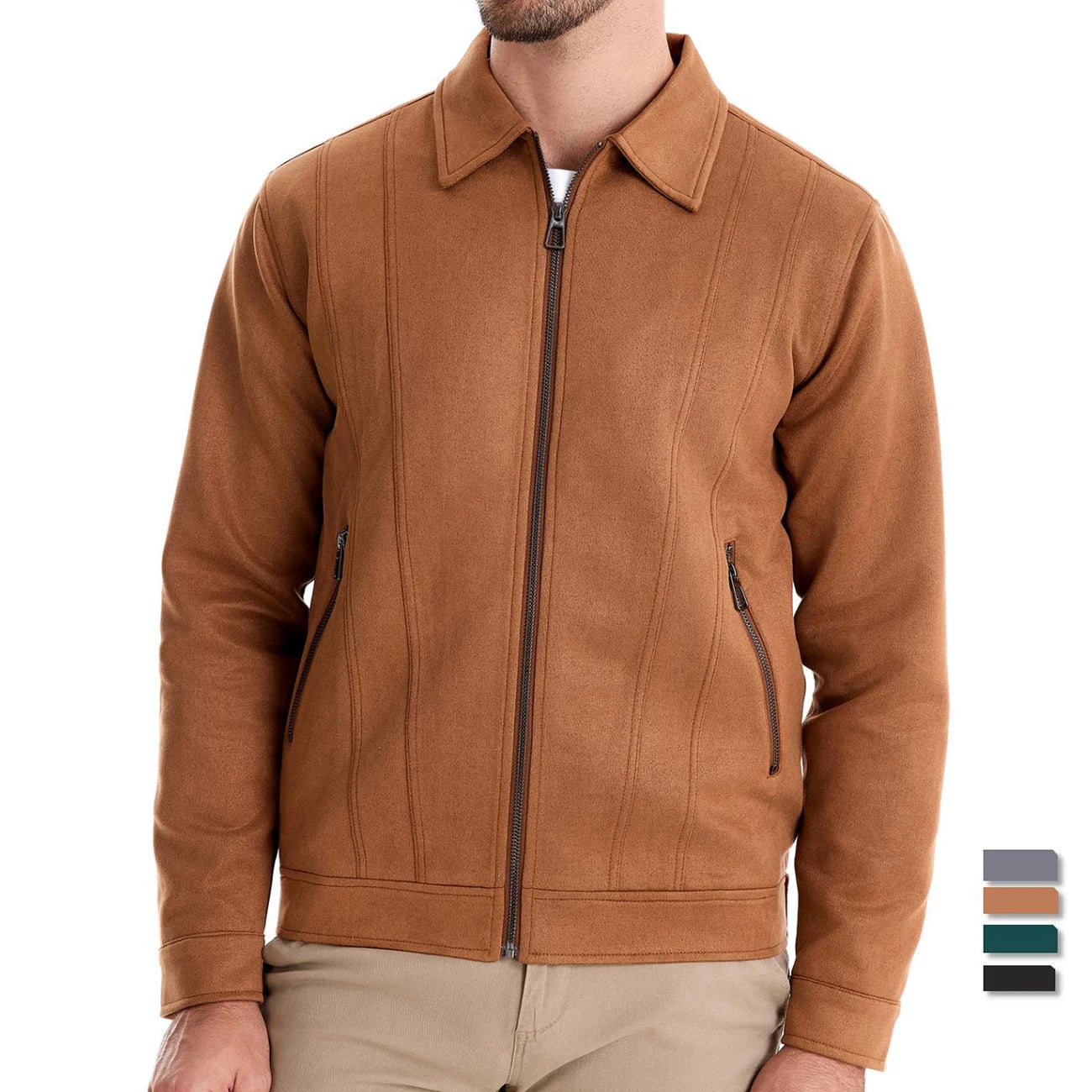 Men's Brown Suede Turn Down Collar Jacket Casual Business Faux Leather Trucker Jackets Coat For Men