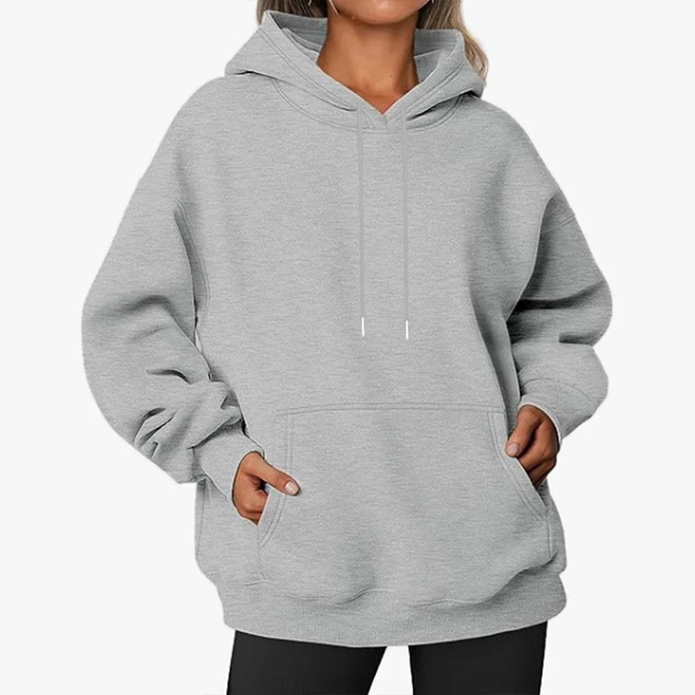 Women's Hoodie Autumn Winter Daily Solid Colour Pocket Front Drawstring Long Sleeve Hooded Hoodie