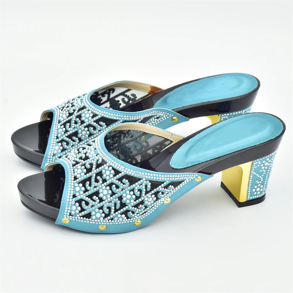 Women's Dress Shoes Open Toe Slip on Wedding Shoes Decorated with Rhinestone Pumps Women Shoes High Heels Pumps