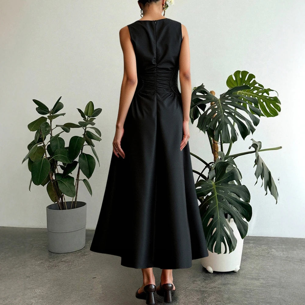 Dresses Spring Summer Fashion Elegant Solid Colour Sleeveless Round-Neck Midi Party Shift Dresses For Women