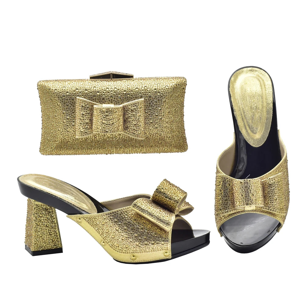 Italian Shoes with Matching Bag for Wedding Shoe and Bag Set for Nigeria Party Italy African Women Party Pumps with Rhinestone