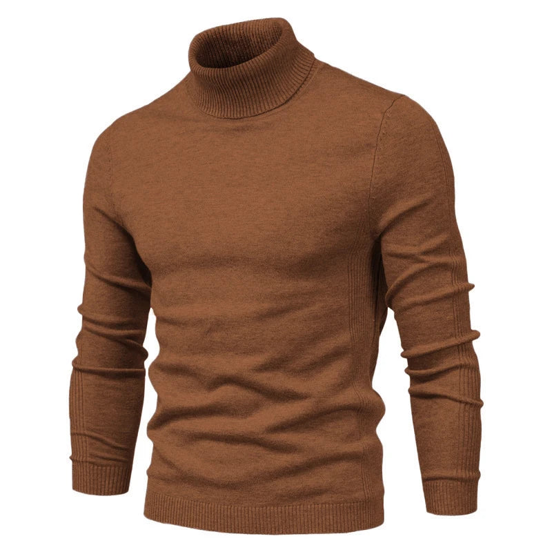 Winter Men's Turtleneck Sweater Casual Solid Colour Warm Pullover High Quality Slim Neck Long Sleeve Sweater For Men