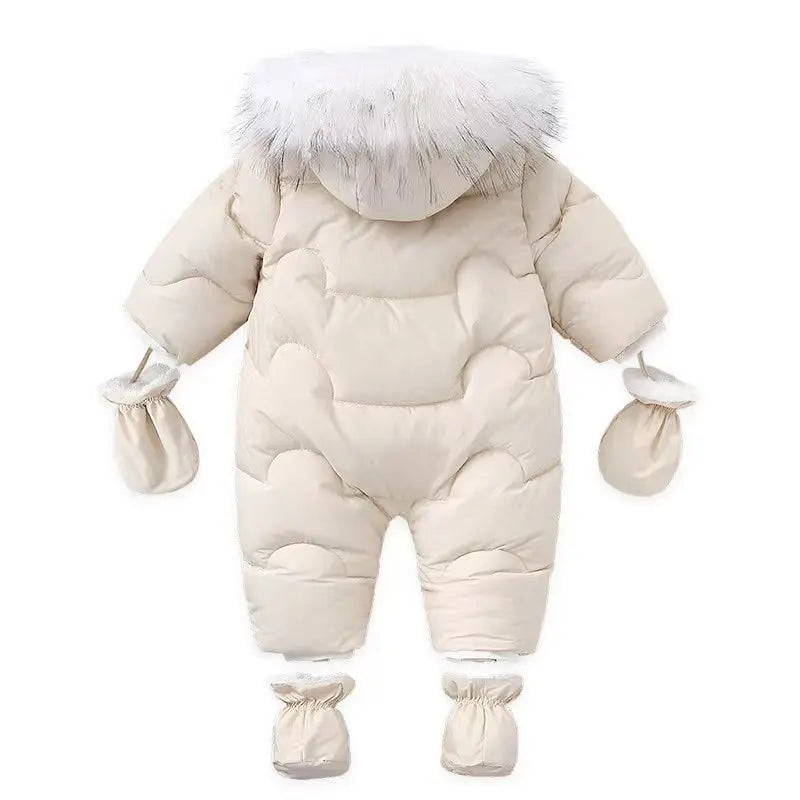 Winter Baby Rompers Fur Lining Boys Jumpsuits Warm Fleece Padded Toddler Snowsuit Infant Outfit