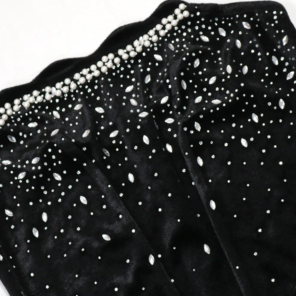 Women's Sexy Solid Color Backless Sleeveless Rhinestone Decor Velvet Bandeau Party Dress