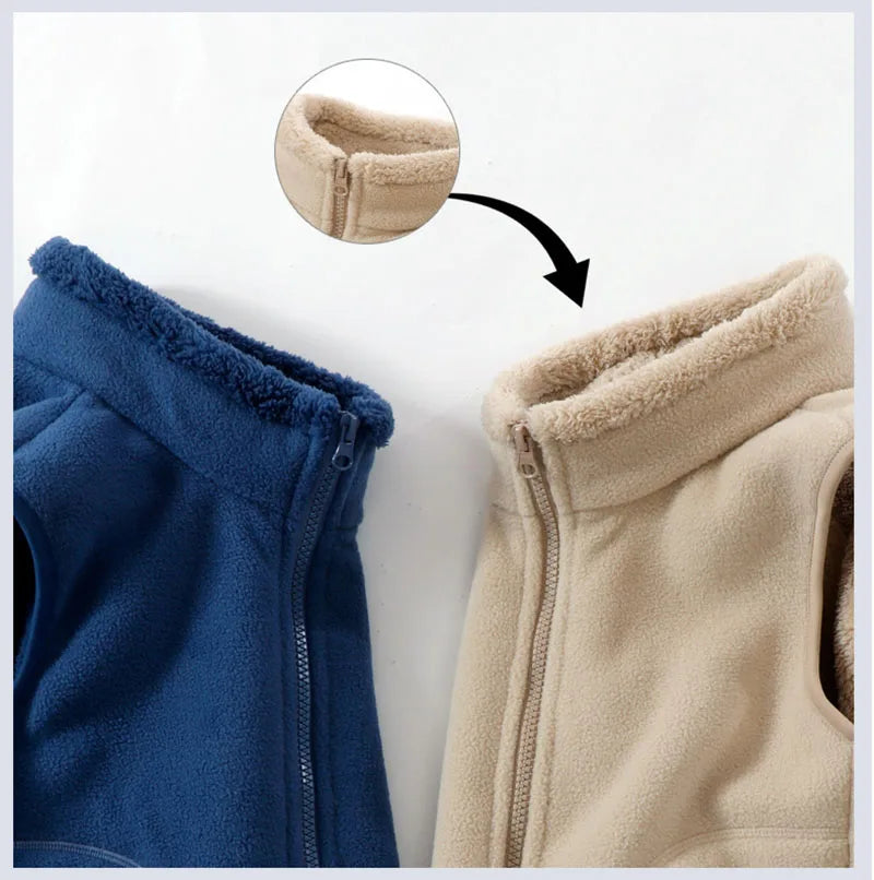 Boys' Winter Warm Vest Solid Colour Big Pocket Waistcoat Zipper Korean Kids Loose Sleeveless Jacket For Children 4-12T