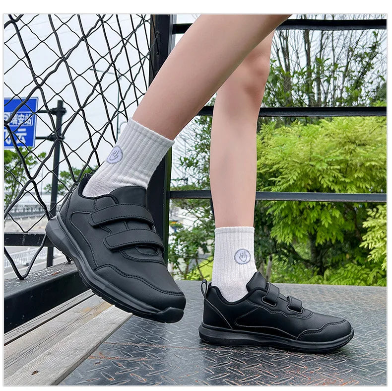 Student Sneakers Unisex White Shoes Magic Buckles Lightweight Couple Shoes for Sports School Dance Running