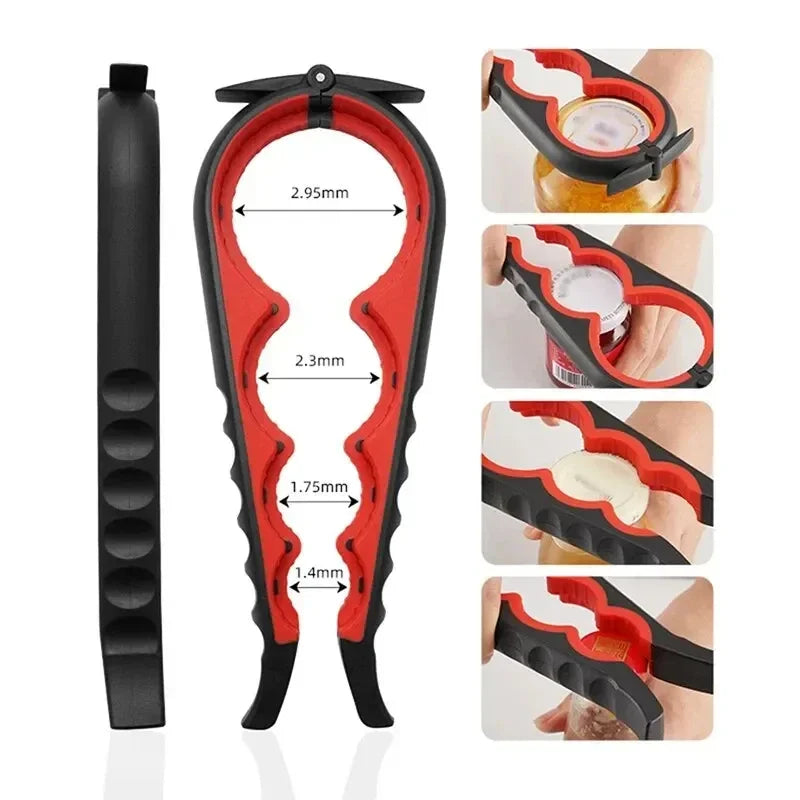 4-in-1 Multi Functional Can Opener Bottle Opener Cap Twister Anti Slip Heavy Duty Stainless Steel Kitchen Tool
