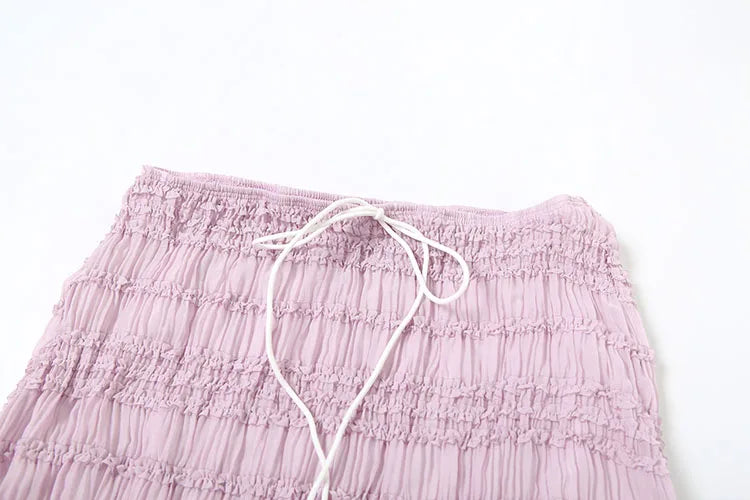 Sexy See-Through 2 Piece Set Women Lace-Up Halter Backless Crop Tops + Ruched Elegant Skirts Vacation Beach Party Suits