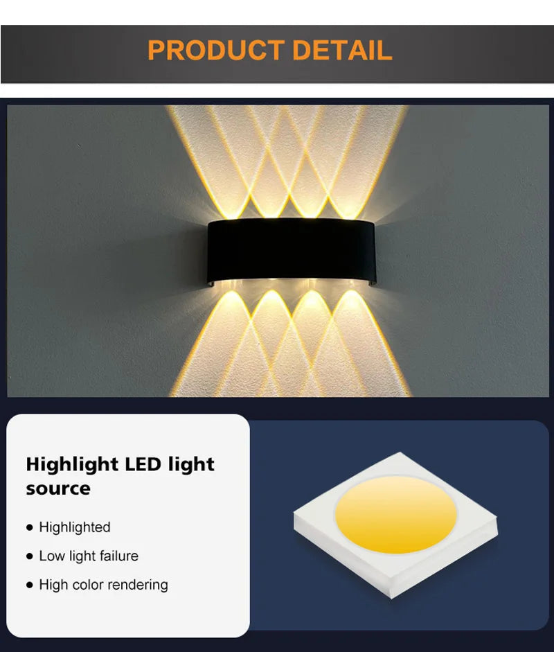 Aluminium binnenwandlamp, waterdichte IP65 LED-wandlamp, buitenverlichting voor in de tuin, slaapkamer, woonkamer, loft, decoratie, trapverlichting