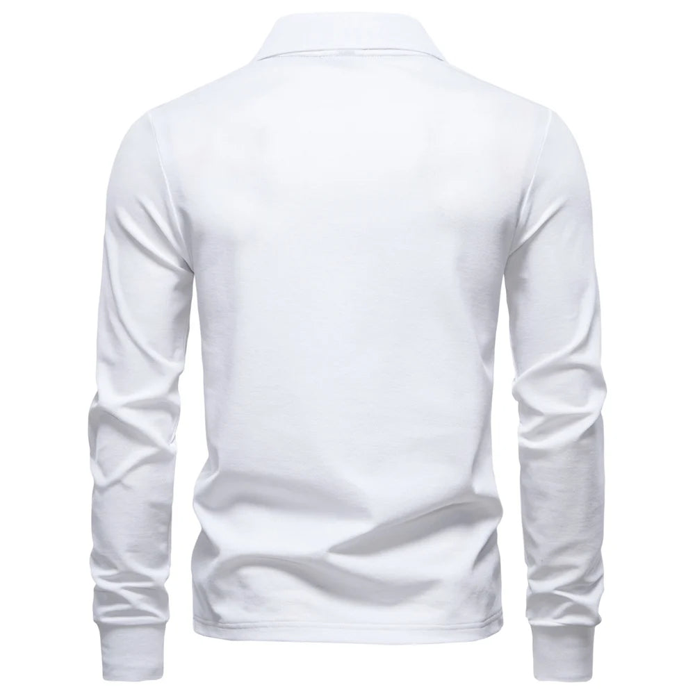2025 Men's Business Casual Polo Shirt Solid Colour Long Sleeve Cotton Rich Blend Breathable Polos For Male