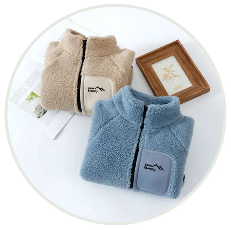 Children's Winter Warm Thicken Jacket Patch Letter Fleece Padded Coat Korean Loose Kid's Outwear 4-12T