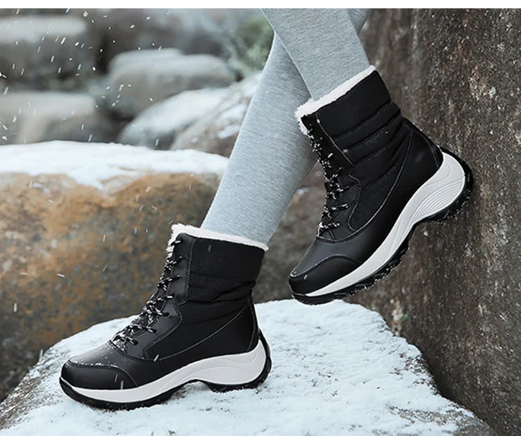 Women's Boots Snow Solid Shoes Woman Platform Women Shoes 2025 Trend Mid Women's High Boots Plush Women Boots Botas Mujer