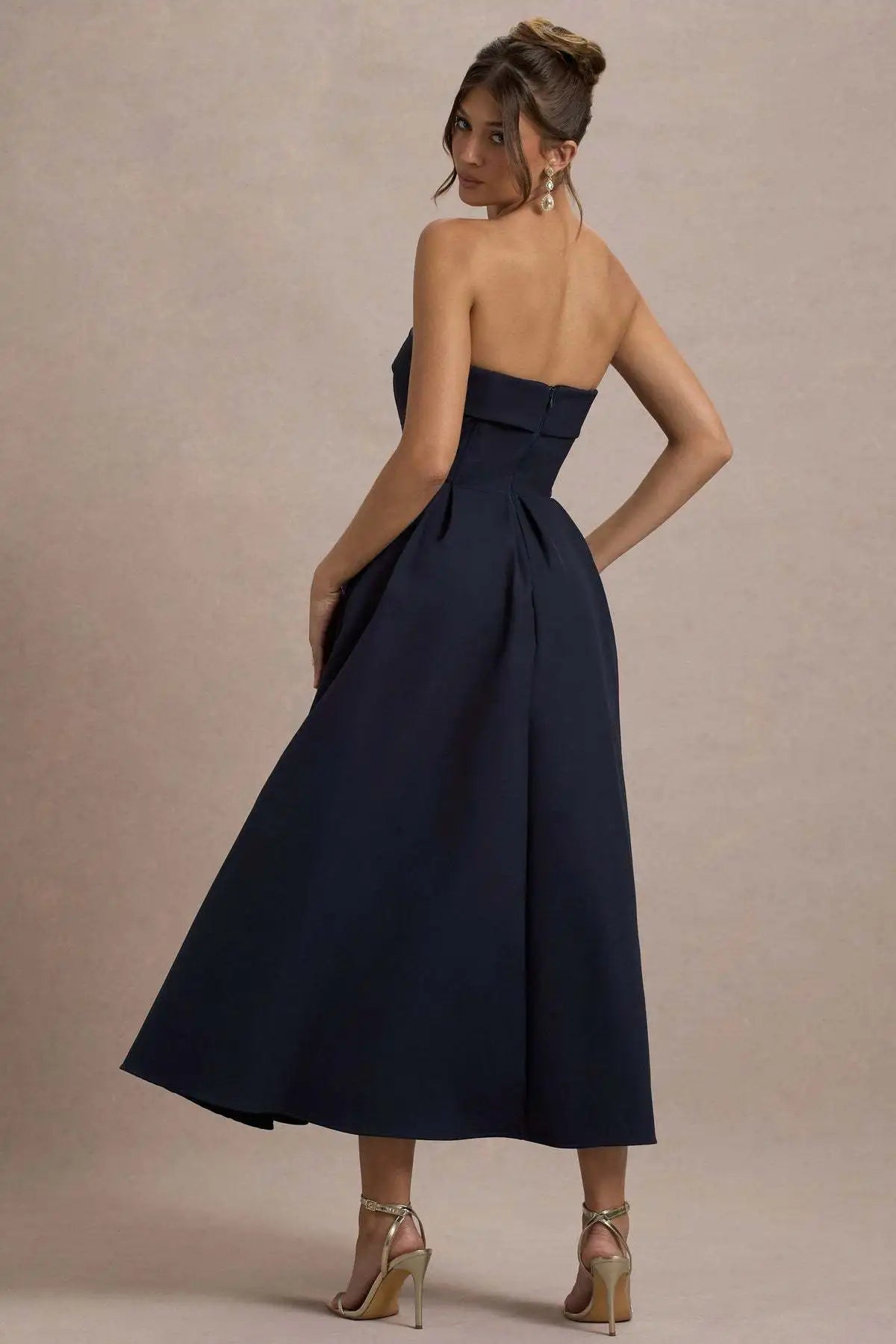 2025 Franse mode elegante lange avondjurk vrouwen high-end effen mouwloze strapless feestjurk chique minimalistische kleding