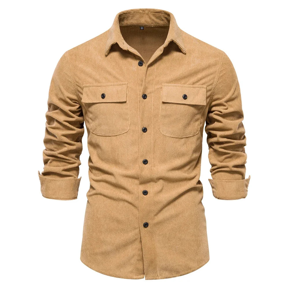 Thicken Autumn Men Shirt Solid Colour Business Casual Corduroy Shirt With Pocket for Men