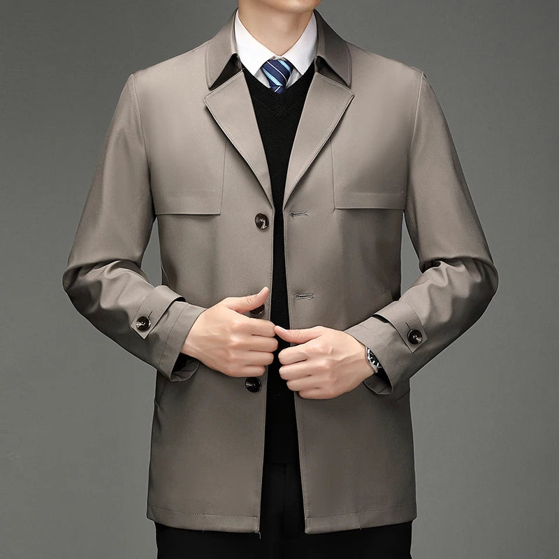 Men's Autumn & Winter Jacket, Clothing Trench Coat, Lapel Single Breasted Straight Business Casual, Male Youth Popular Style