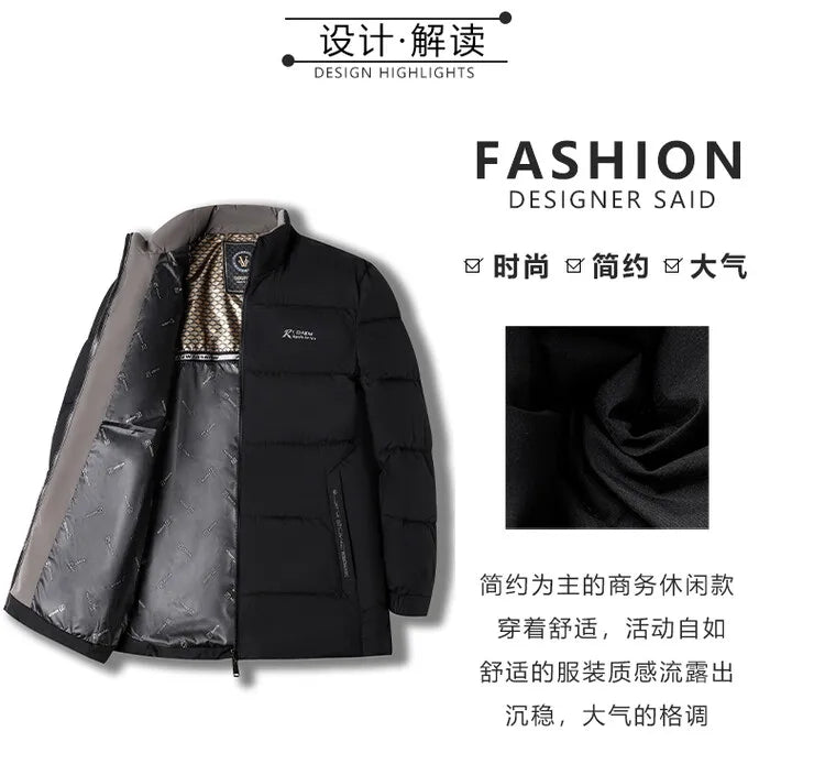 Men's High-Quality Solid Colour Business Casual Thickened Warm Cotton Jacket With Standing Collar Suitable For Male Daily Commute