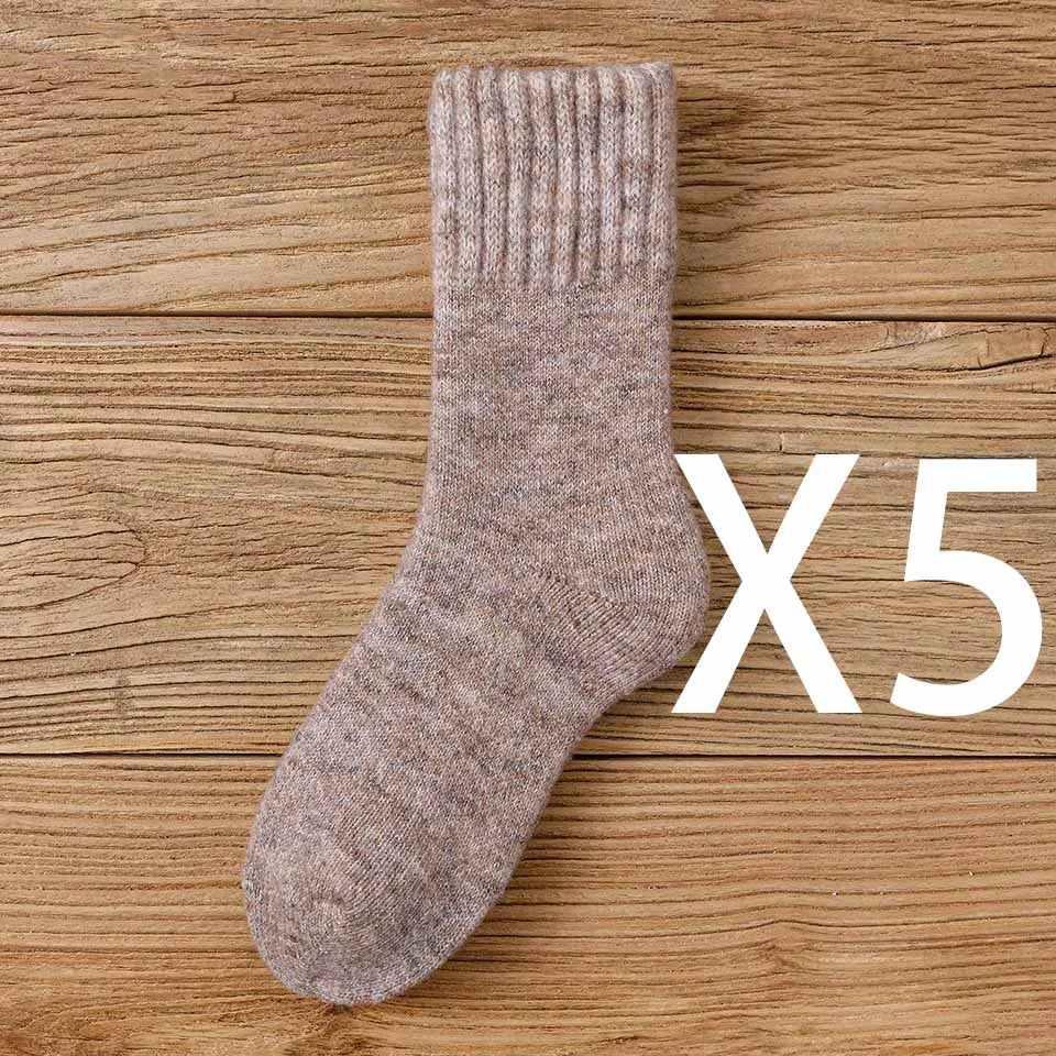 5 paar dikke, warme wintersokken van merinowol voor dames, Harajuku, retro, koudebestendig, modieus, casual, effen, kasjmier, damessokken