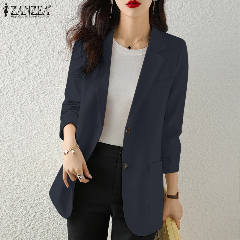 Office Wear Fashion Tops Long Sleeve Elegant Korean Style Women Suit Jackets Streetwear Notched Lapel Casual Blazer