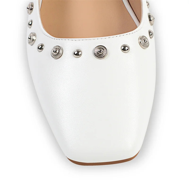 Women White Square Toe Buckle Strap Mary Jane Flats Elegant Big Size Daily Flats Pumps