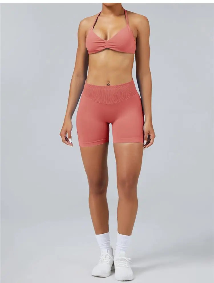Seamless High Support Impact Yoga Bra Women Strappy Sport Bra Thin Strap Halter Workout Tank Fitness Top Gym Wear