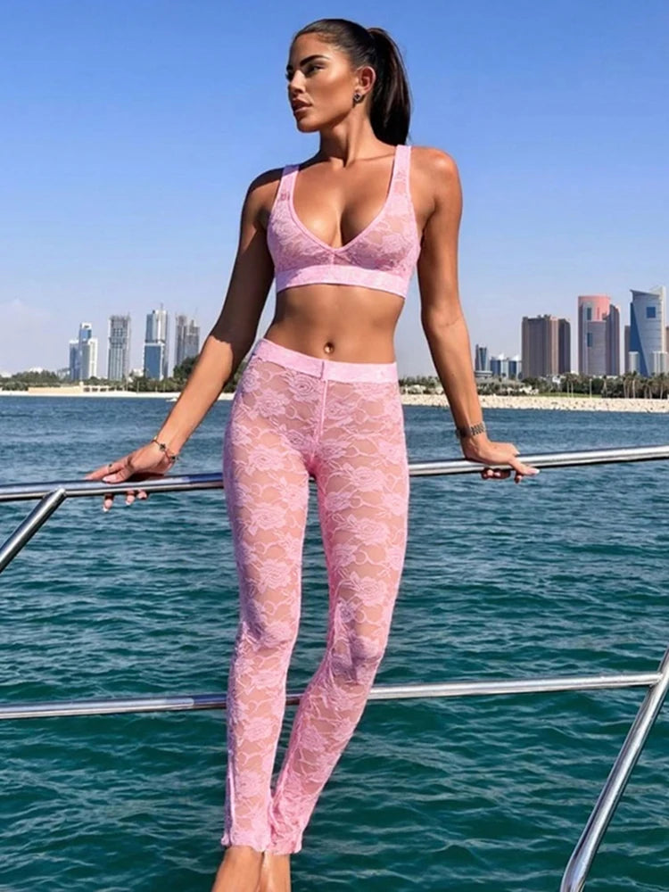 Jacquard Sexy 2 Piece Set Women Thin Summer Coquette Wide Belt Tank Tops + Leggings Stretch Activity Matching Clubwear