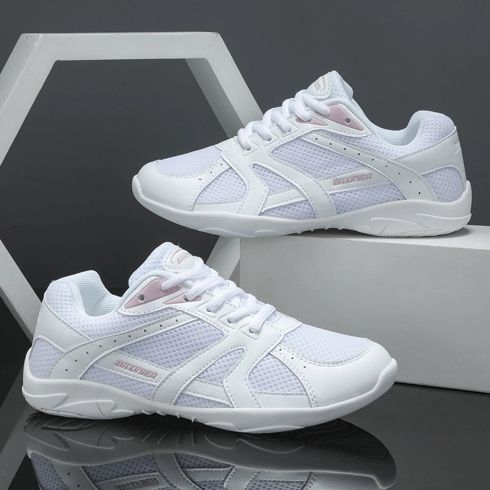 Girls White Cheerleading Shoes Mesh Breathable Training Dance Tennis Shoes Lightweight Youth Cheer Competition Sneakers
