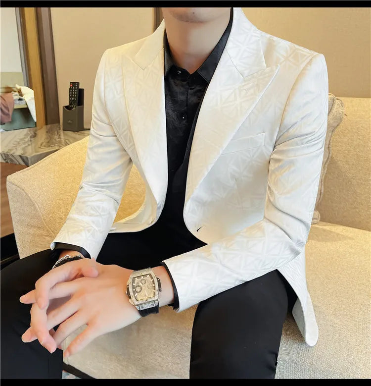 Men's Floral Print Blazer Jacket - Slim Fit Single-Breasted Business Casual Style Autumn Winter Formal Male Coat
