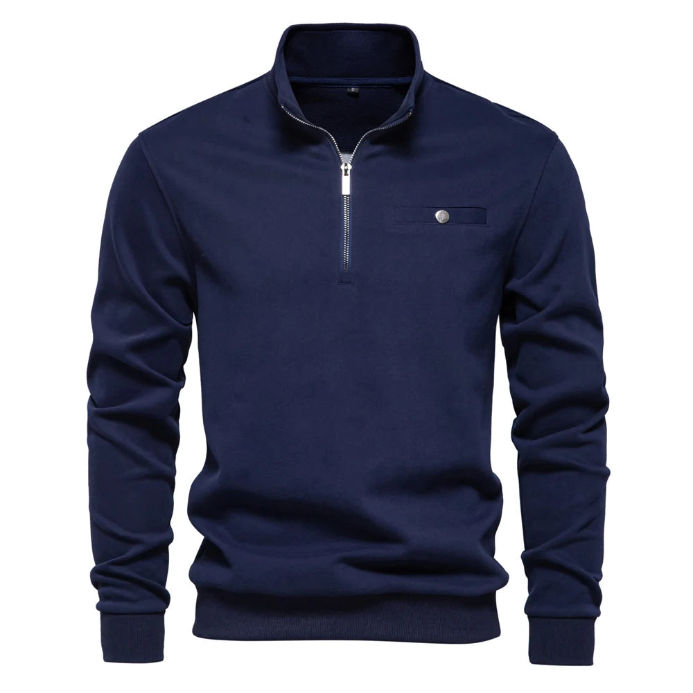 Men's Mock Neck Quarter-Zip Sweatshirts Causal Social Pocket Light-Weight Stand Collar Pullover Sweatshirt for Men