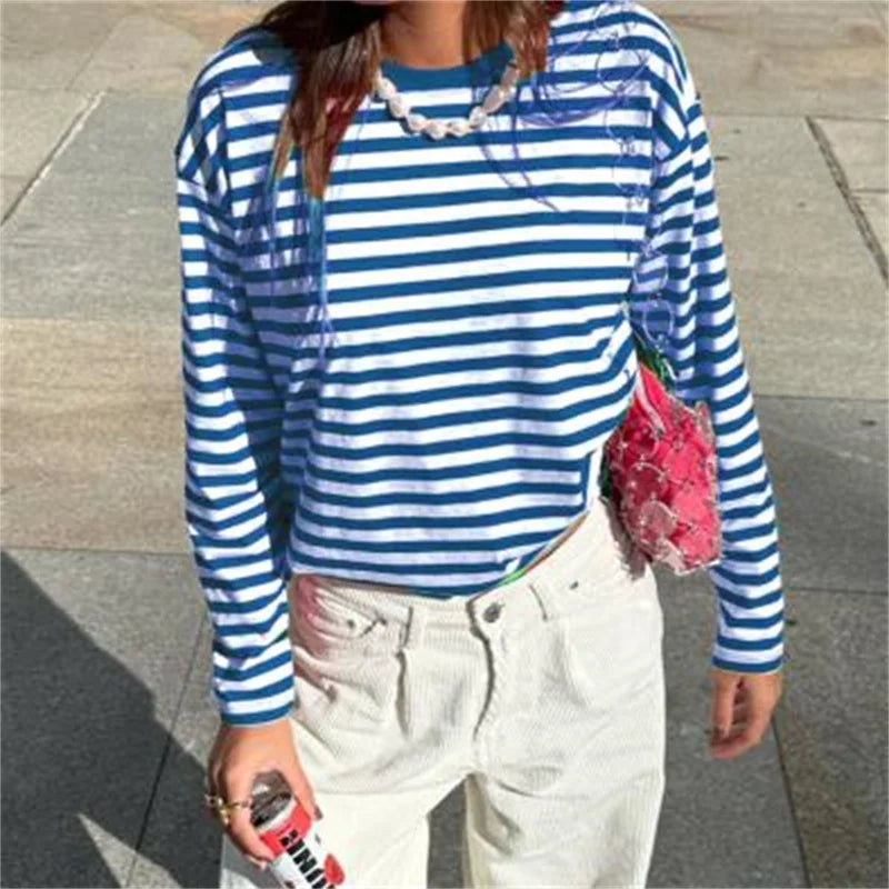 Women Teen Girls Fairy Grunge Tops Clothes Y2k Striped Long Sleeve Fit Crop Tops Baby Tee Autumn Vintage Streetwear T-Shirt
