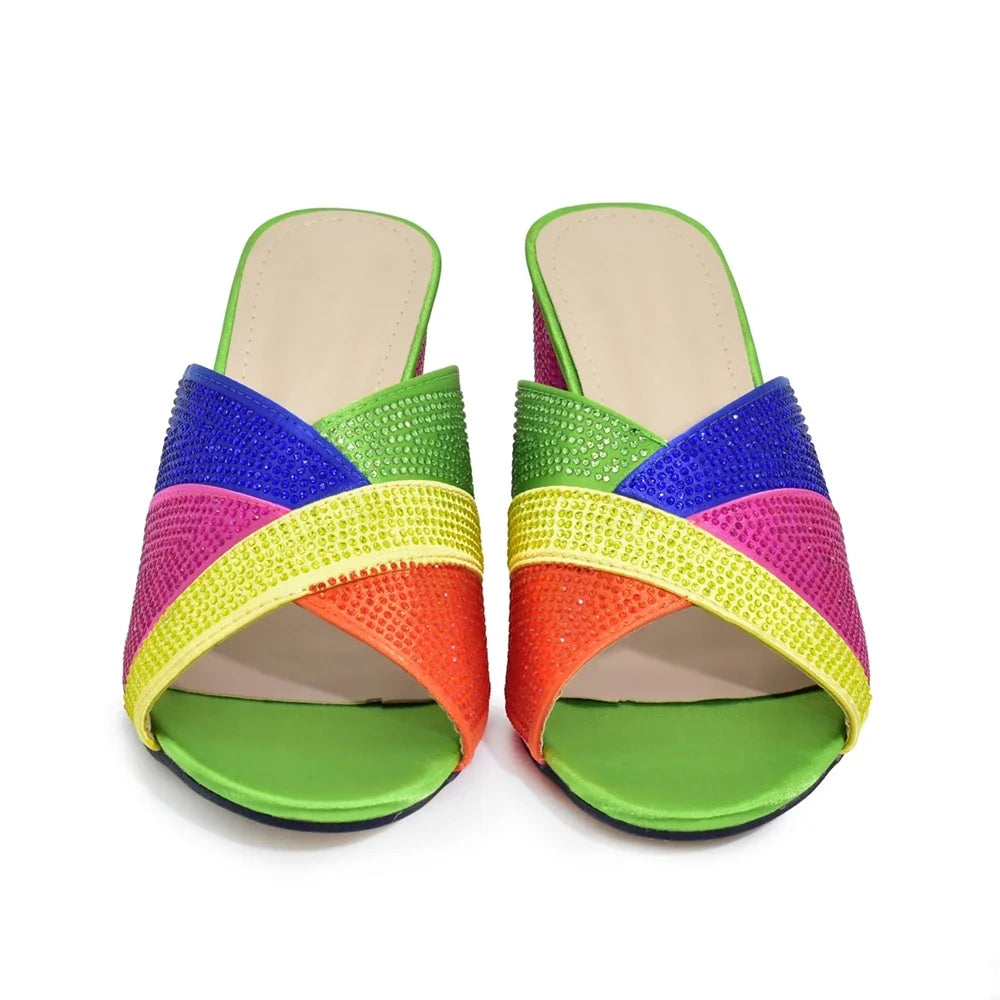 Fashion Elegant Woman Shoes Diamond Fashion Woman Low Heel Bridal Shoes Italian Lady Shoes with Rhinestone Slip-On WOMEN Pumps
