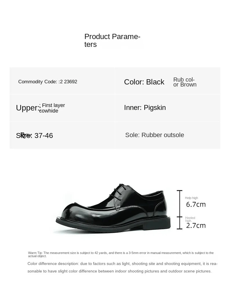Men's business lace up casual leather shoes British big toe shoes cowhide patent leather round toe derby shoes Retro men's shoes