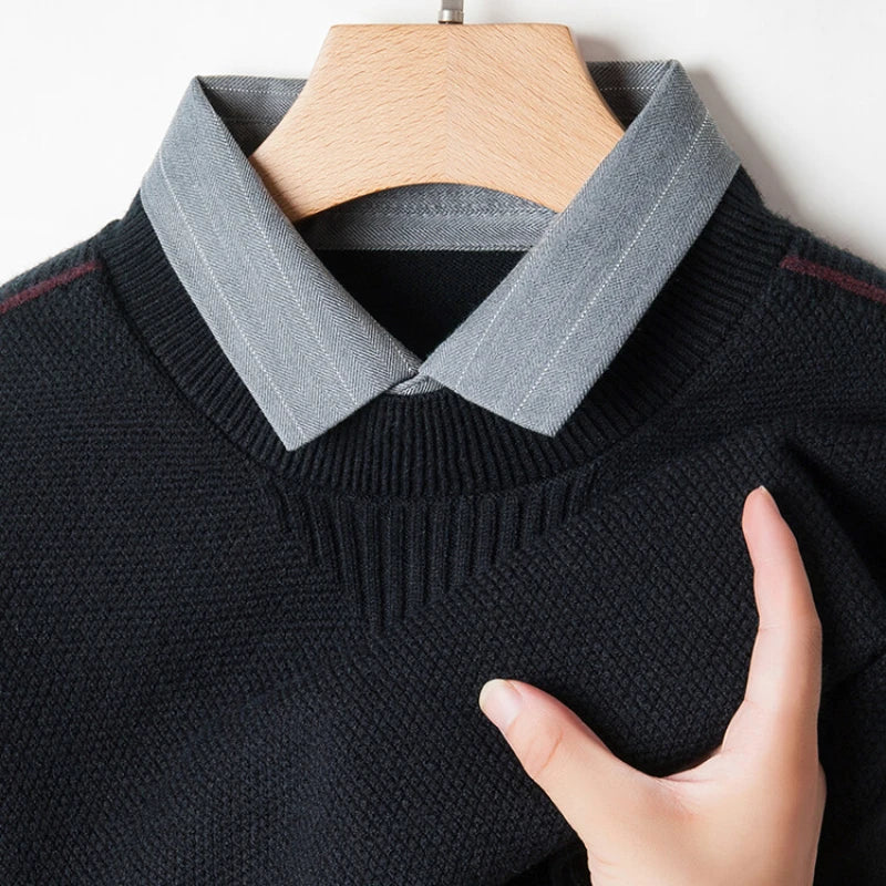 Men's Solid Colour Sweater, Stretchy and Warm For Autumn, Suitable For Business Casual and Male Daily Commute
