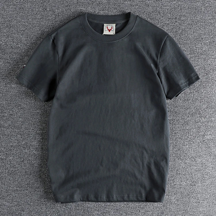 2022 Zomer Nieuw Amerikaans Retro T-shirt met korte mouwen en ronde hals, effen kleur, herenmode, eenvoudig, 100% katoen, gewassen, oude casual tops