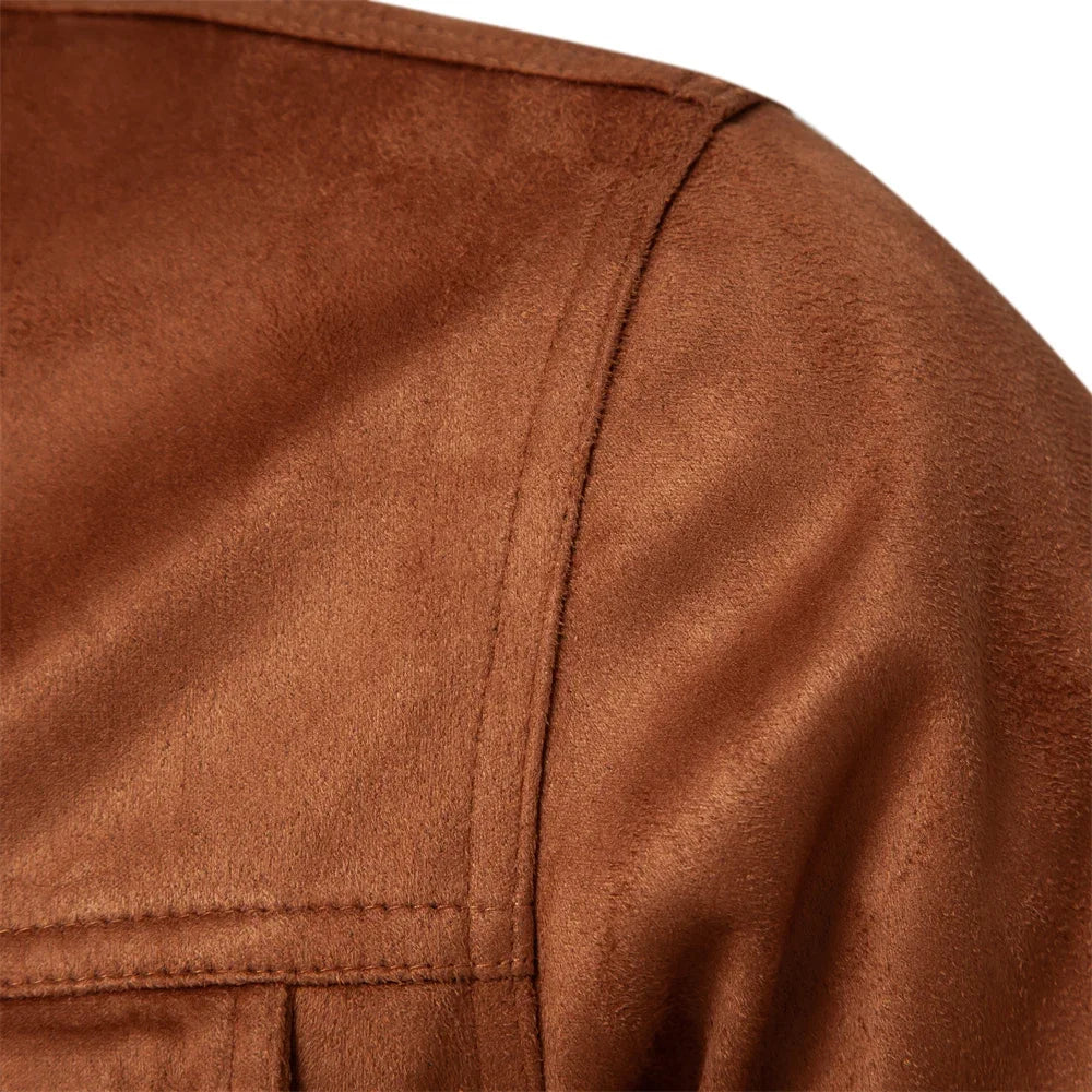 2023 Nieuwe herfst-winter suède leren jas herenmode luxe casual omslagkraag herenjas