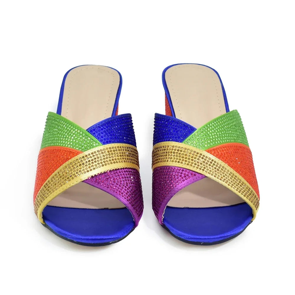 Luxury Rhinestone Lady Slippers Sandals Nigerian Elegant Low Heels Women Pumps Italy Design Wedding Shoes Bride