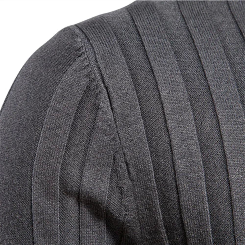Men's Slim Fit Pullovers Turtleneck Casual Basic Solid Colour Warm Striped Sweater Male Winter Fashion Sweaters