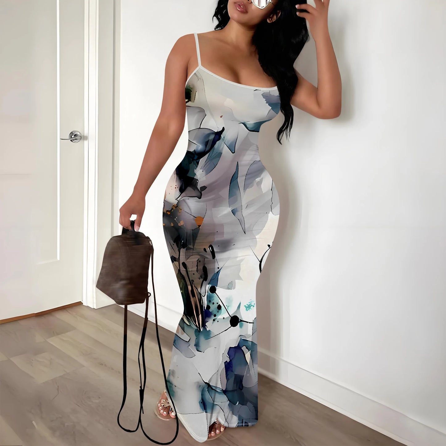 Women's Striped Polyester Regular Size Strap Dress Blue Casual Party