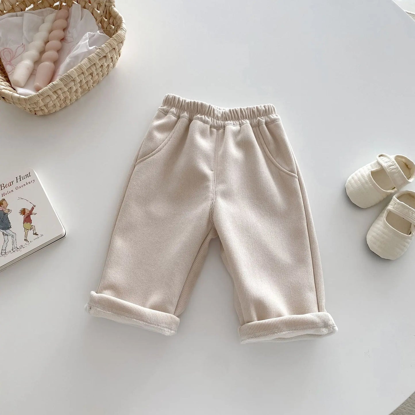 Autumn Kids Baby Pants Thickened Fleece Lining Floral Girls Trousers Warm Fashion Leopard Print Boys Pants Outwear 1-5Y Unisex