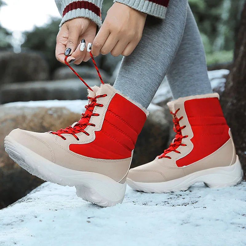 Women's Boots Snow Solid Shoes Woman Platform Women Shoes 2025 Trend Mid Women's High Boots Plush Women Boots Botas Mujer