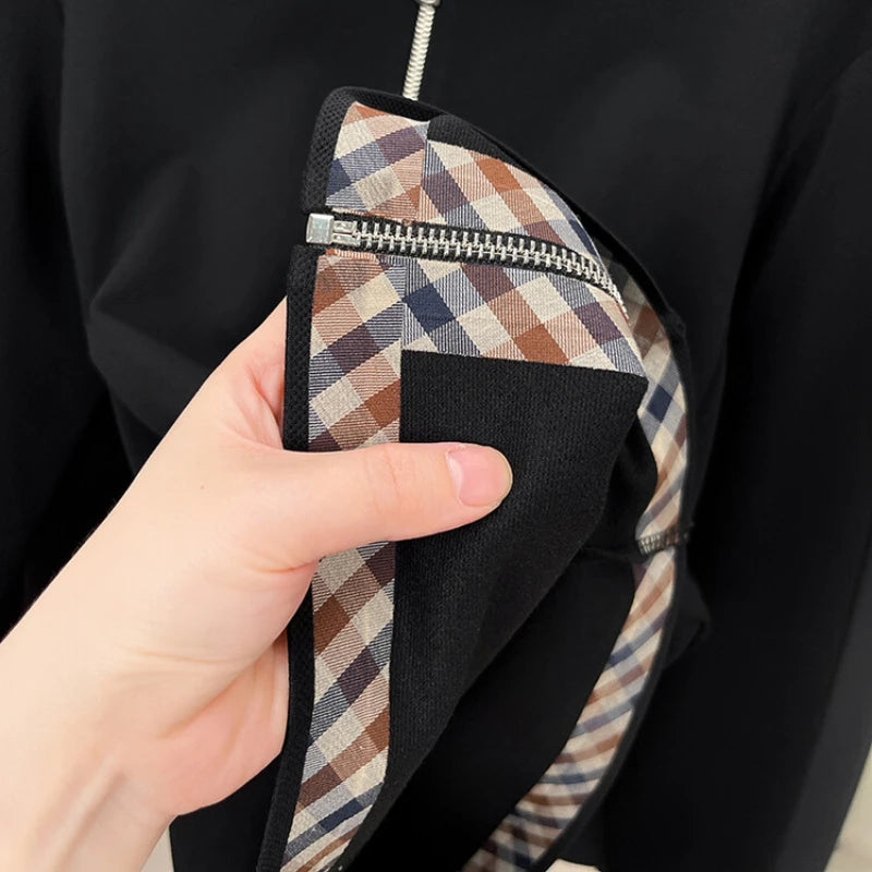 Men's Solid Colour Business Casual Autumn and Winter Jacket, Suitable For Daily Commuting, Stretchy Knitted Zip-Up Male Cardigan