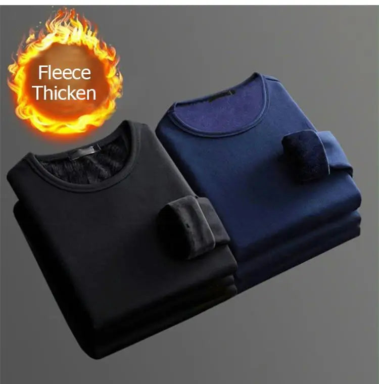1 STUKS Heren Winter Thermisch Ondergoed met Lange Mouwen Plus Fluwelen Gewatteerd T-shirt Slanke Effen Kleur O-hals Onderkant Shirt