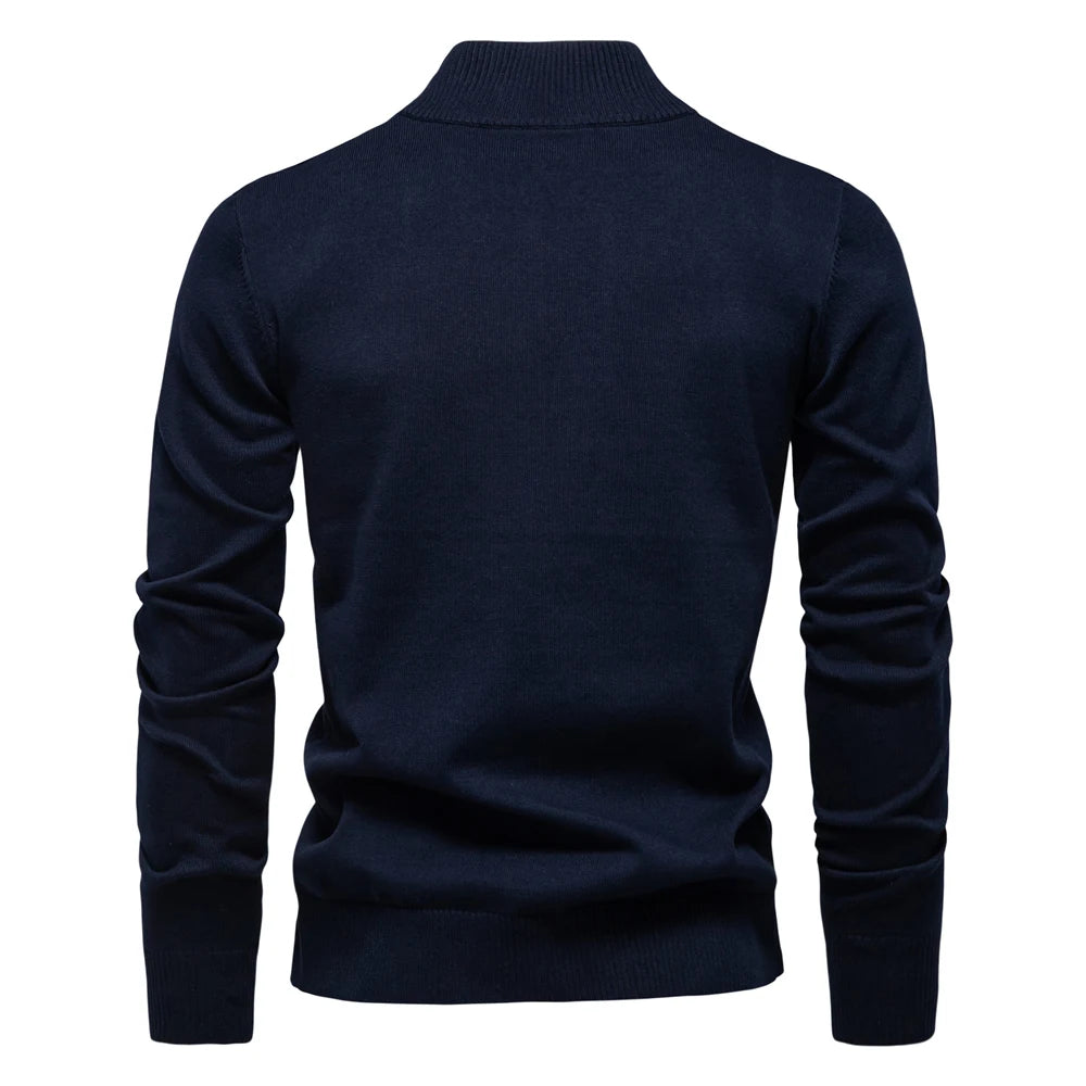 Men's Quarter Zip Cotton Pullover Sweaters Solid Colour Casual Social Knitted Mock Neck Polo Sweaters for Men