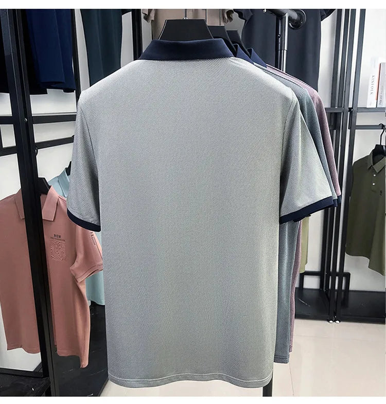 Men’s Breathable Polo Shirt – Stretch Fabric & Striped Design for Office/Casual Use Elastic Comfort and Classic Collar M-4XL