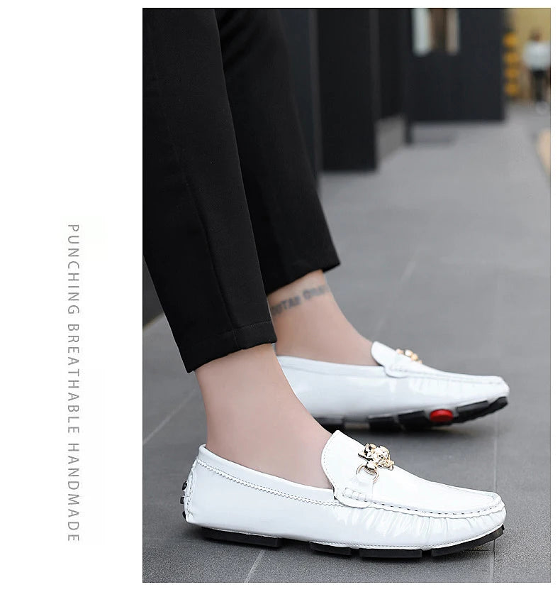 Stylish England Gentleman Casual Moccasin Shoes White Silver Mens Formal Dress Wedding Shoes Large Size 38-48 Youth Loafers