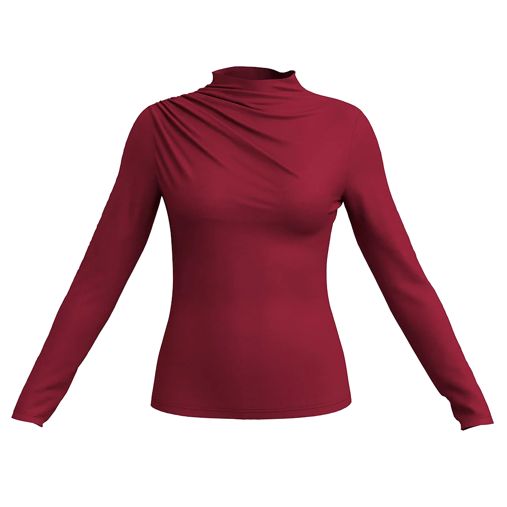 Women's T-Shirts Autumn Slim French Red Long Sleeve High-Neck Ruffle Regular Casual T-Shirts