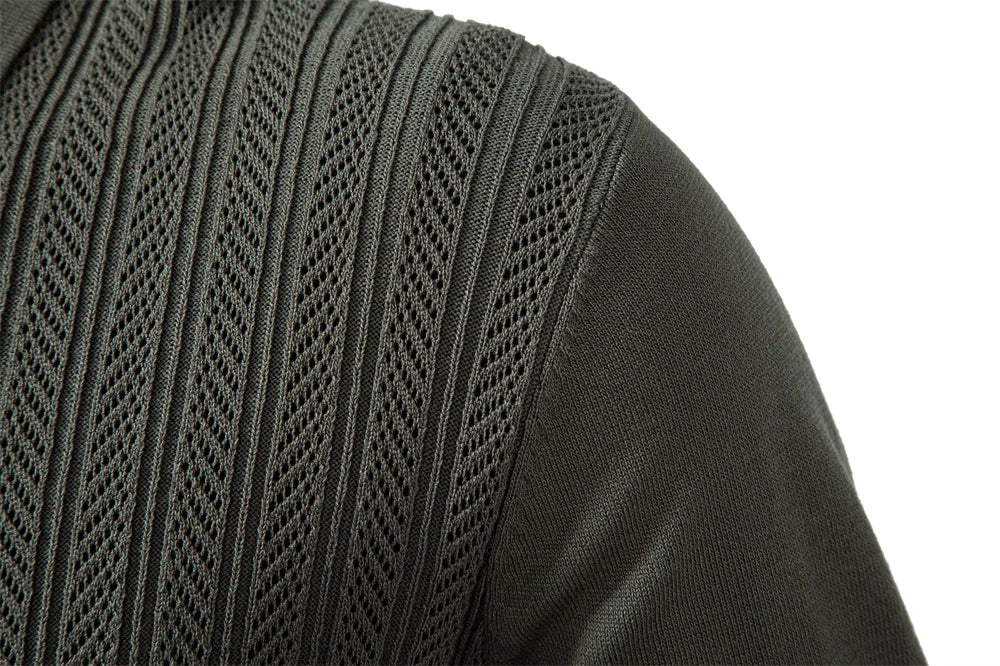 Men's Premium Solid Colour Polo Slim Fit Henley Long Sleeve Luxury Textured Fabric Business Casual Male Polo Shirts