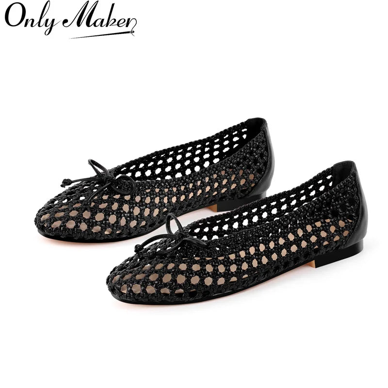 Women Round Toe Black Mesh Ballet flats