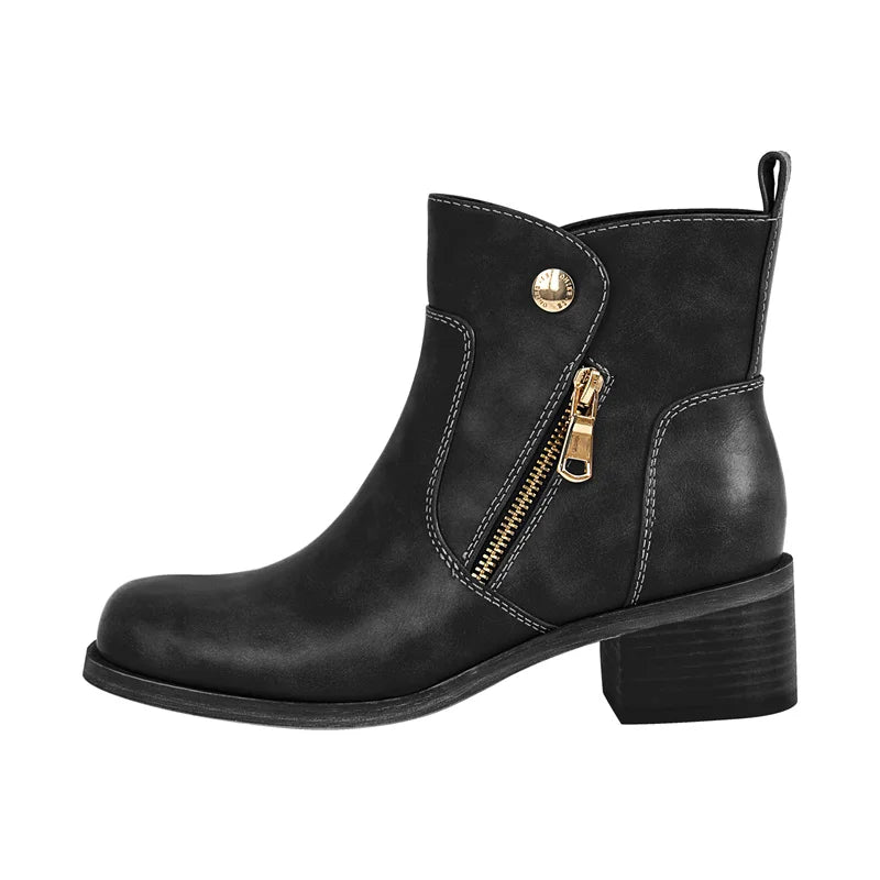 Women Round Toe Side Zipper Ankle Boots Gothic Heeled Conciser Winter Combat Boots