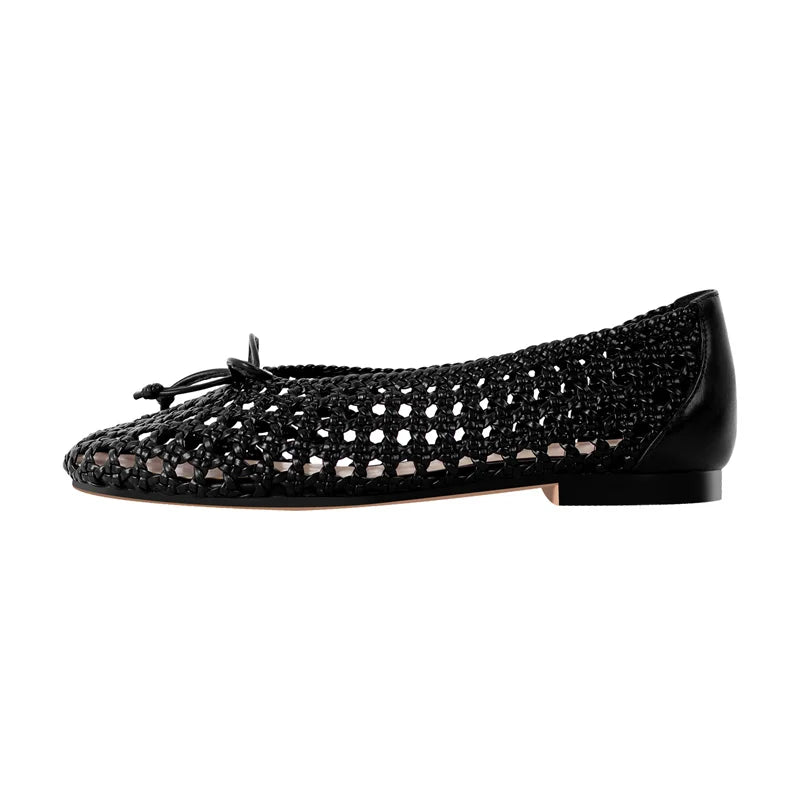 Women Round Toe Black Mesh Ballet flats