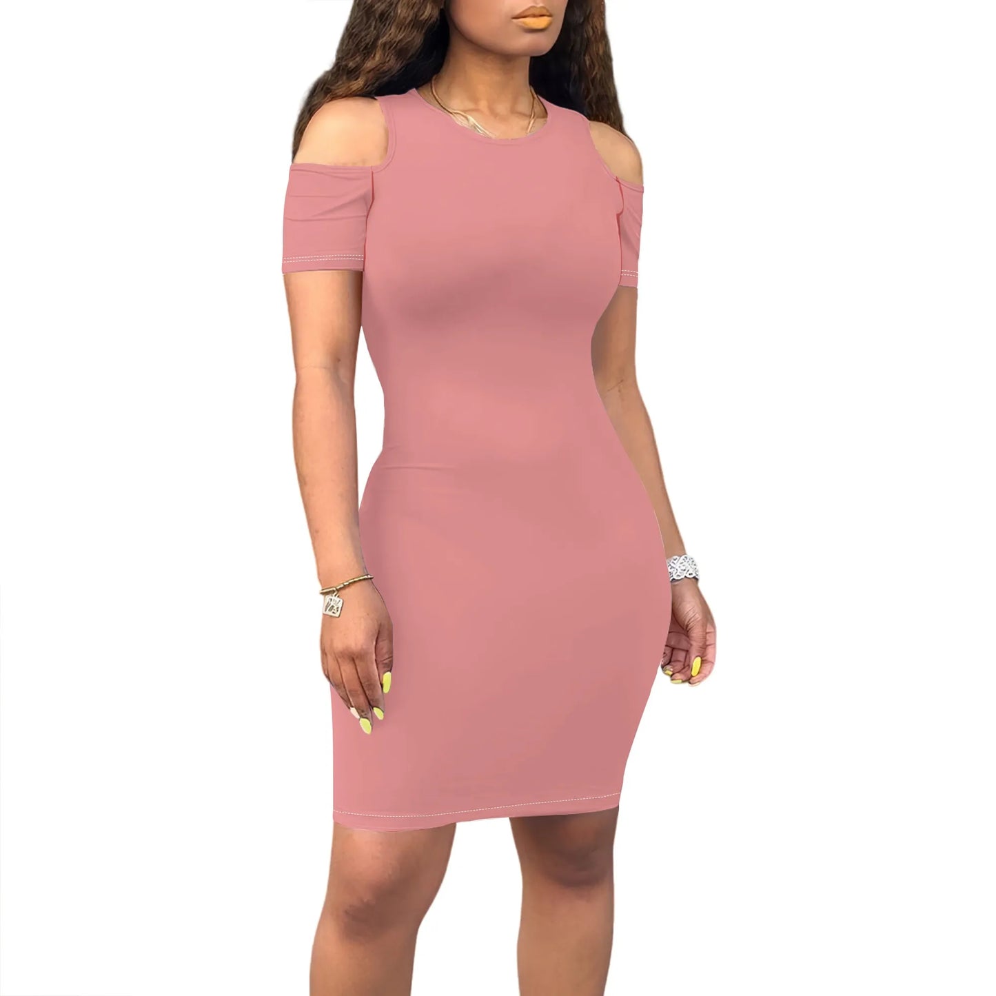 Summer Off Shoulder Dresses for Women Summer Crewneck Short Sleeve Casual Knee Length T Shirt Going Out Dresses